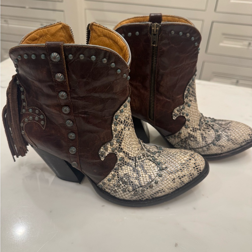 Old Gringo Snakeskin and Brown Ankle Boots